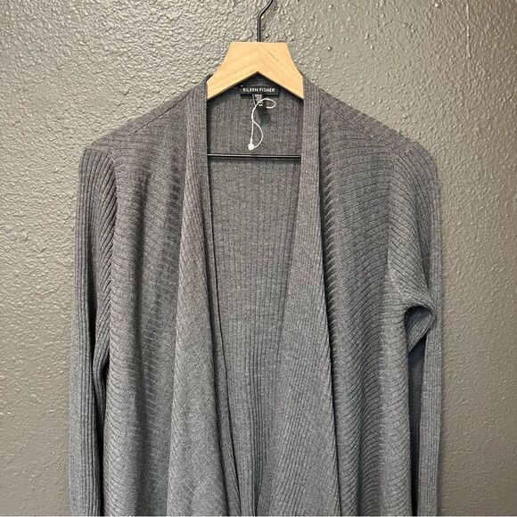Eileen Fisher Angle Front Cardigan - Ribbed Wool Small - Picture 5 of 13